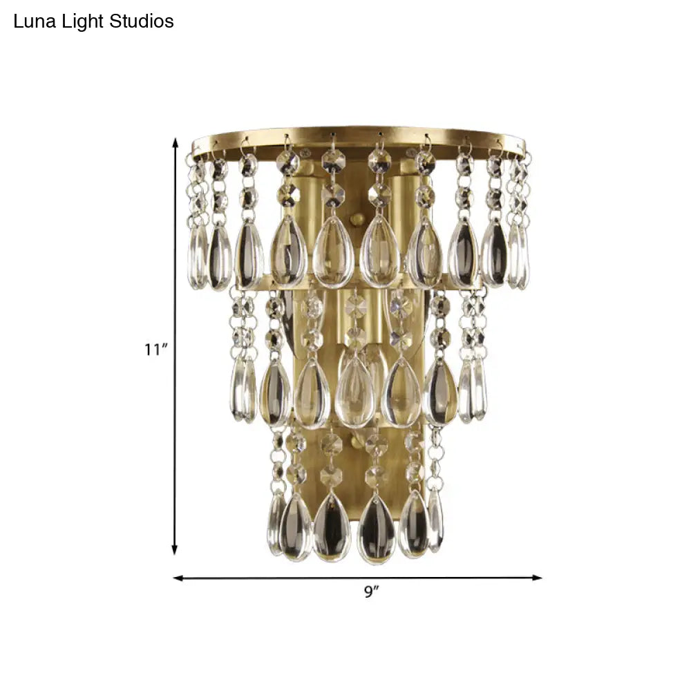 Rustic Brass Crystal Wall Sconce With 3 Drip Lights - Bedside Fixture