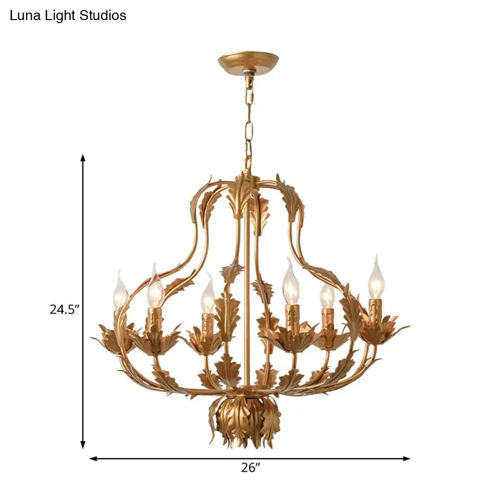 Rustic Brass Gourd Chandelier With 6 Bulbs - Perfect For Dining Room