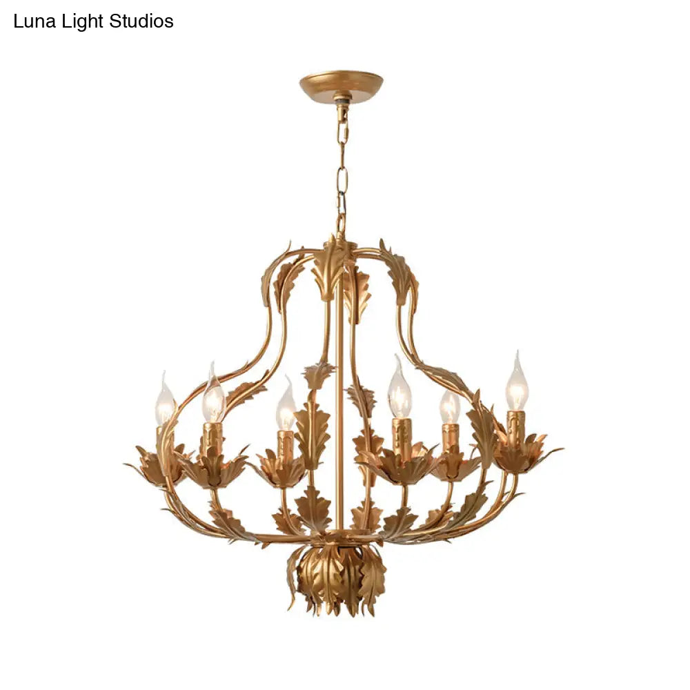 Rustic Brass Gourd Chandelier With 6 Bulbs - Perfect For Dining Room