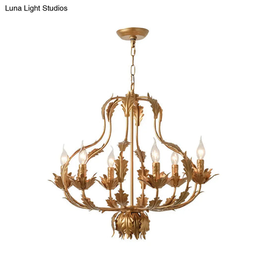 Rustic Brass Gourd Chandelier With 6 Bulbs - Perfect For Dining Room