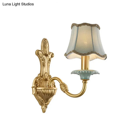 Rustic Brass Scalloped Wall Lighting - Fabric 1/2 Lights Dining Room Mount Fixture