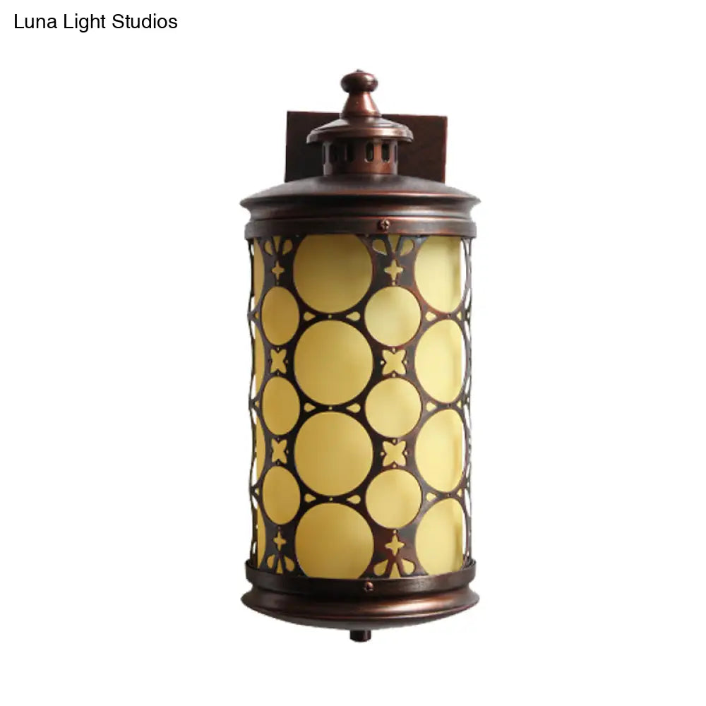 Rustic Bronze Wall Sconce Lamp - Single Light Yellow Glass With Circle Design