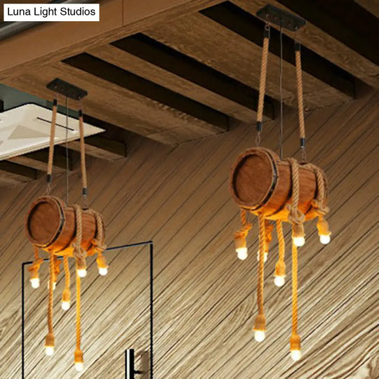 Rustic Brown Naked Bulb Pendant Light - Restaurant Suspension Lamp With Rope Fixture