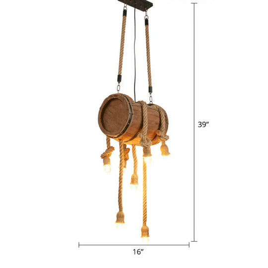 Rustic Brown Naked Bulb Pendant Light - Restaurant Suspension Lamp With Rope Fixture / Long Column