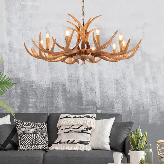 Rustic Brown Resin Chandelier With Deer Antler - 4/6/8 Heads Candle Pendant Light For Dining Room 10