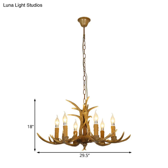 Rustic Brown Resin Chandelier With Deer Antler - 4/6/8 Heads Candle Pendant Light For Dining Room