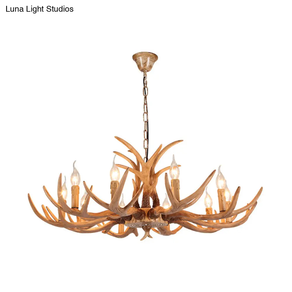 Rustic Brown Resin Chandelier With Deer Antler - 4/6/8 Heads Candle Pendant Light For Dining Room