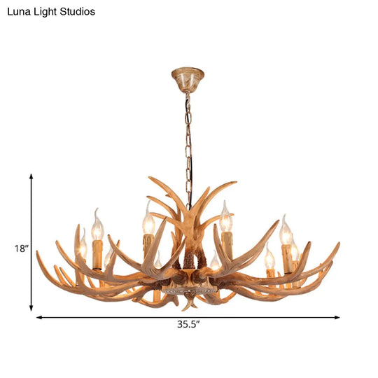 Rustic Brown Resin Chandelier With Deer Antler - 4/6/8 Heads Candle Pendant Light For Dining Room