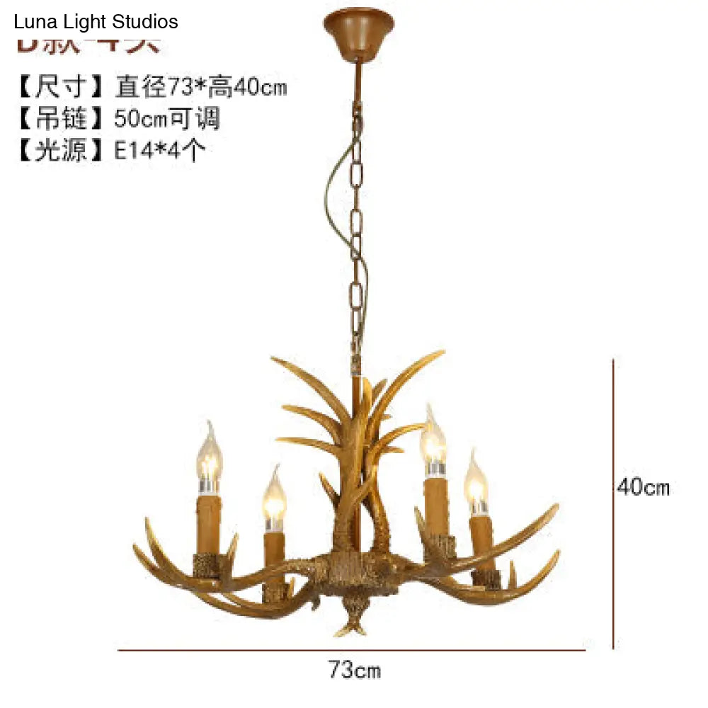 Rustic Brown Resin Chandelier With Deer Antler - 4/6/8 Heads Candle Pendant Light For Dining Room