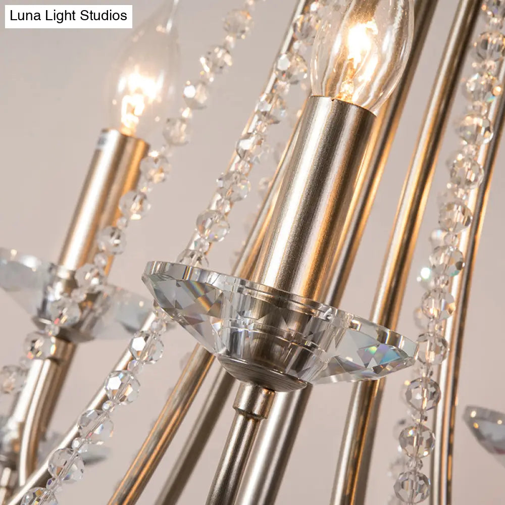 Rustic Candlestick Chandelier With Crystal Strand Elegant Metallic Hanging Light Kit