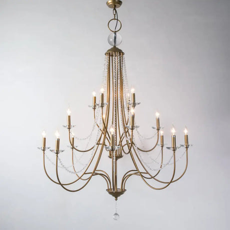 Rustic Candlestick Chandelier With Crystal Strand Elegant Metallic Hanging Light Kit Gold / 3 Tiers