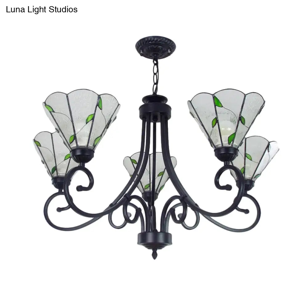 Rustic Black Leaf Pendant Light With Clear Glass And 5 Dimpled Lights