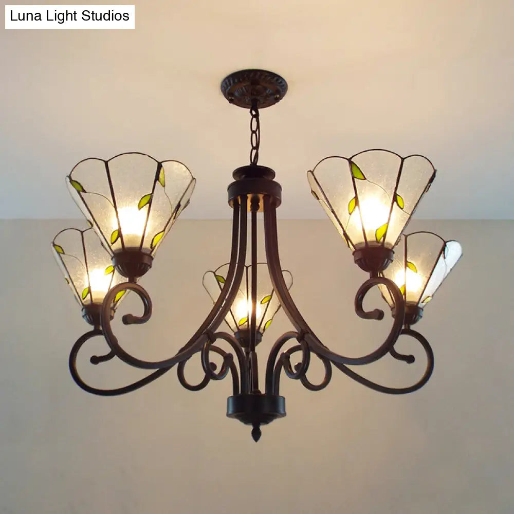 Rustic Black Leaf Pendant Light With Clear Glass And 5 Dimpled Lights