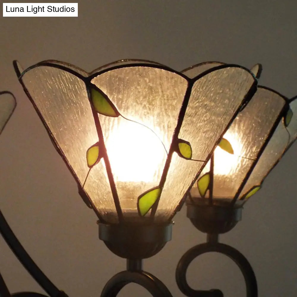 Rustic Chandelier: 5-Light Leaf Pendant With Dimpled Glass Black Finish