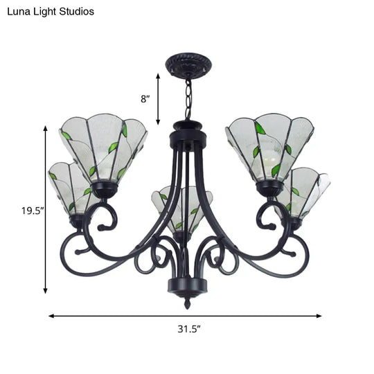 Rustic Black Leaf Pendant Light With Clear Glass And 5 Dimpled Lights