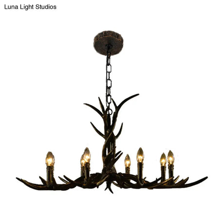 Rustic Chandelier Pendant With Resin Antler In Brass - 6/8/10-Light For Study Suspension