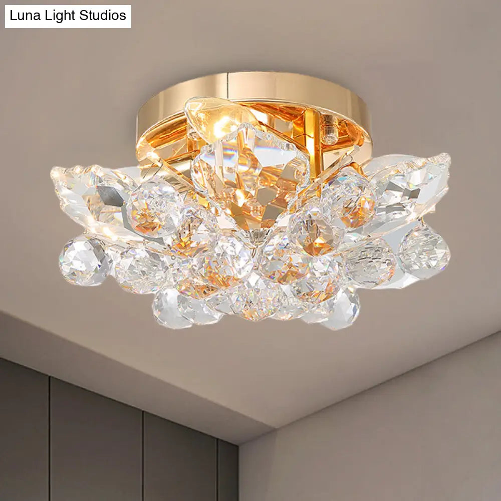 Rustic Chrome/Gold Crystal Ball Ceiling Light Fixture With Beaded Flush Mount - Perfect For Living