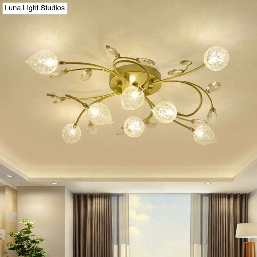Rustic Clear Glass Sputnik Semi Flush Light With Crystal Deco - Black/Gold Finish
