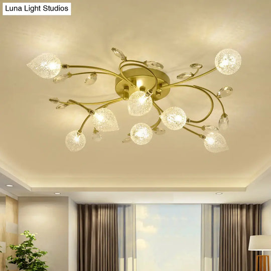 Rustic Clear Glass Sputnik Semi Flush Light With Crystal Deco - Black/Gold Finish