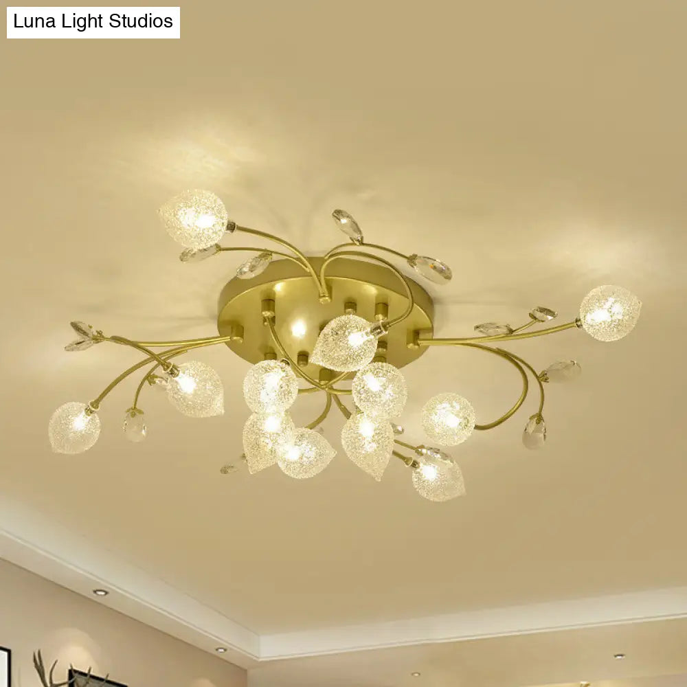 Sputnik Rustic Clear Glass Semi Flush Ceiling Light With Crystal Deco - 8/12-Head Black/Gold 12 /