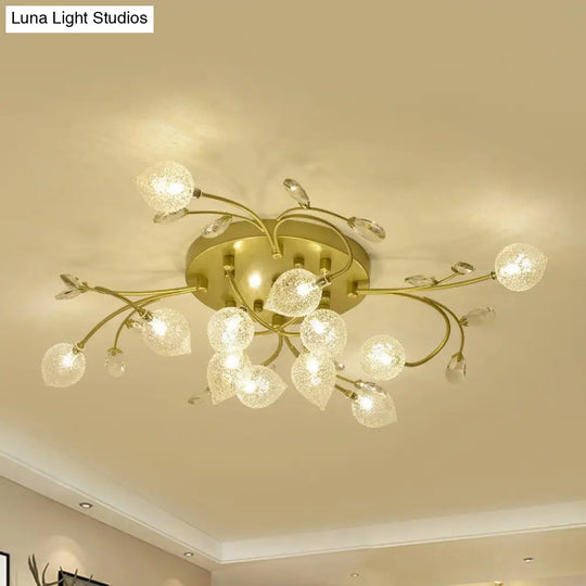 Sputnik Rustic Clear Glass Semi Flush Ceiling Light With Crystal Deco - 8/12-Head Black/Gold 12 /