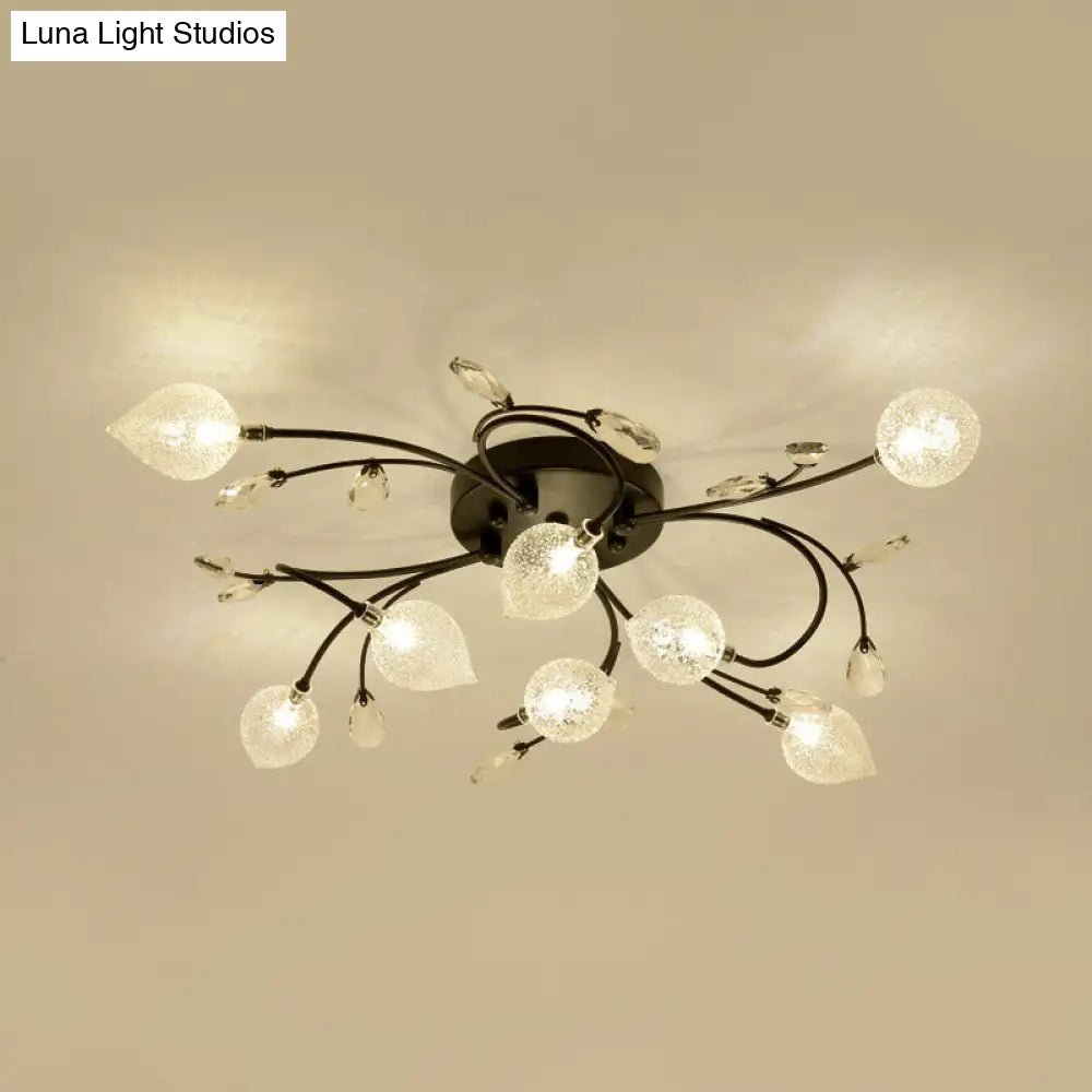 Sputnik Rustic Clear Glass Semi Flush Ceiling Light With Crystal Deco - 8/12-Head Black/Gold
