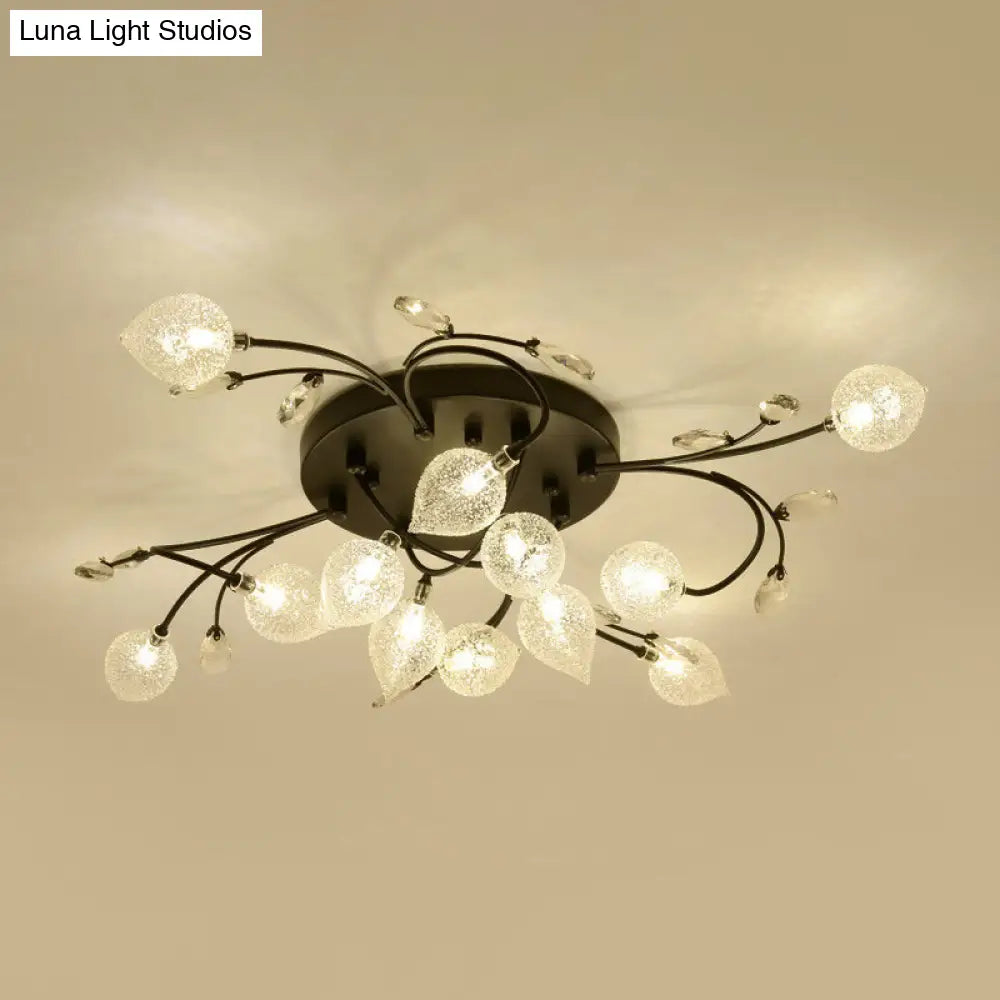Sputnik Rustic Clear Glass Semi Flush Ceiling Light With Crystal Deco - 8/12-Head Black/Gold