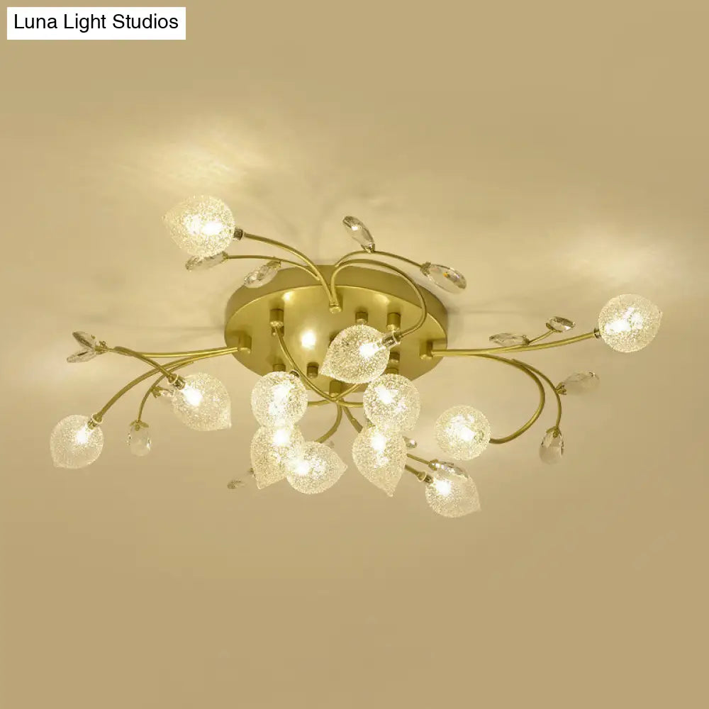 Sputnik Rustic Clear Glass Semi Flush Ceiling Light With Crystal Deco - 8/12-Head Black/Gold