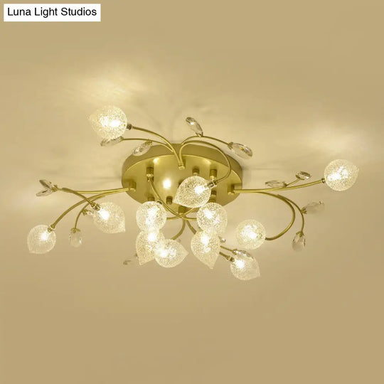 Sputnik Rustic Clear Glass Semi Flush Ceiling Light With Crystal Deco - 8/12-Head Black/Gold