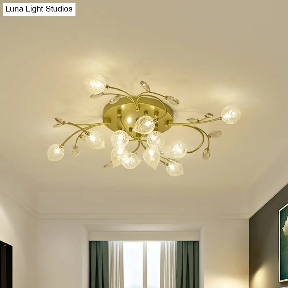 Rustic Clear Glass Sputnik Semi Flush Light With Crystal Deco - Black/Gold Finish