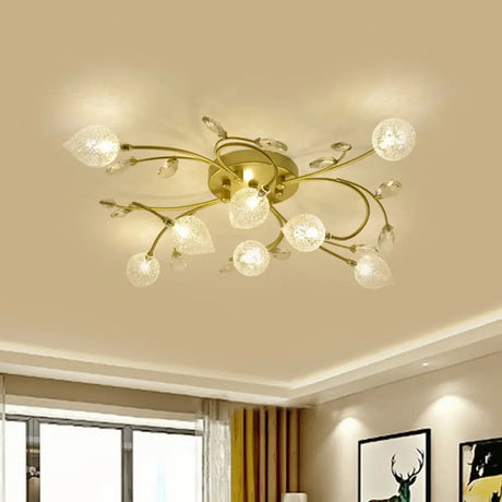 Rustic Clear Glass Sputnik Semi Flush Light With Crystal Deco - Black/Gold Finish 8 / Gold