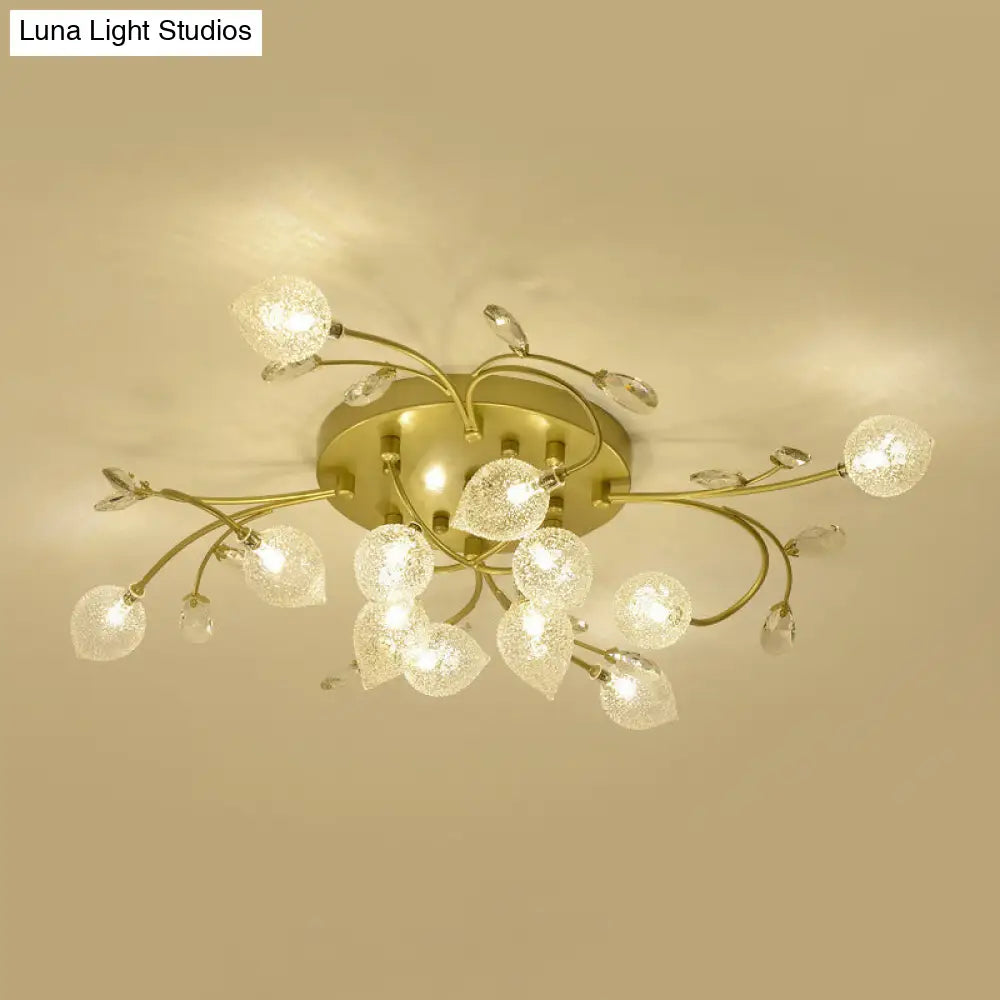 Rustic Clear Glass Sputnik Semi Flush Light With Crystal Deco - Black/Gold Finish
