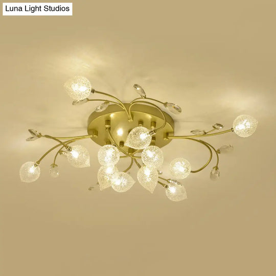Rustic Clear Glass Sputnik Semi Flush Light With Crystal Deco - Black/Gold Finish