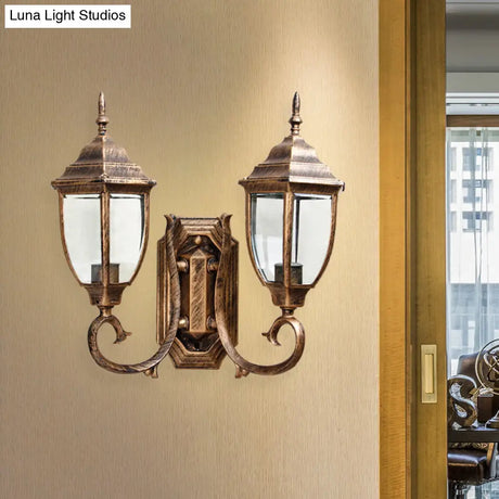 Rustic Clear Glass Urn Wall Sconce Lamp - 2 Bulb Lighting For Lodges With Twisted Arm