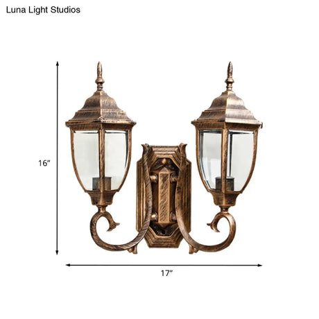 Rustic Clear Glass Urn Wall Sconce Lamp - 2 Bulb Lighting For Lodges With Twisted Arm