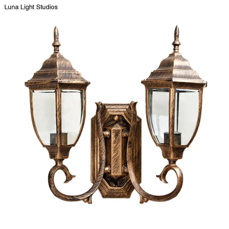Rustic Clear Glass Urn Wall Sconce Lamp - 2 Bulb Lighting For Lodges With Twisted Arm