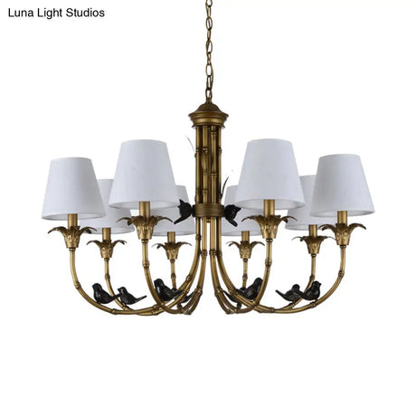 Rustic Cone Fabric Hanging Chandelier - White 3/6/8 Lights Suspension Pendant For Living Room