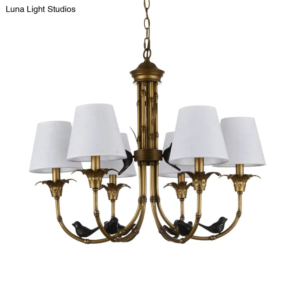 Rustic Cone Fabric Hanging Chandelier - White 3/6/8 Lights Suspension Pendant For Living Room