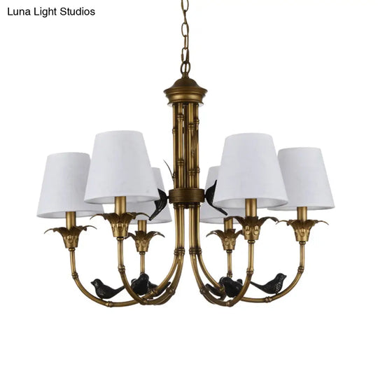 Rustic Cone Fabric Hanging Chandelier - White 3/6/8 Lights Suspension Pendant For Living Room
