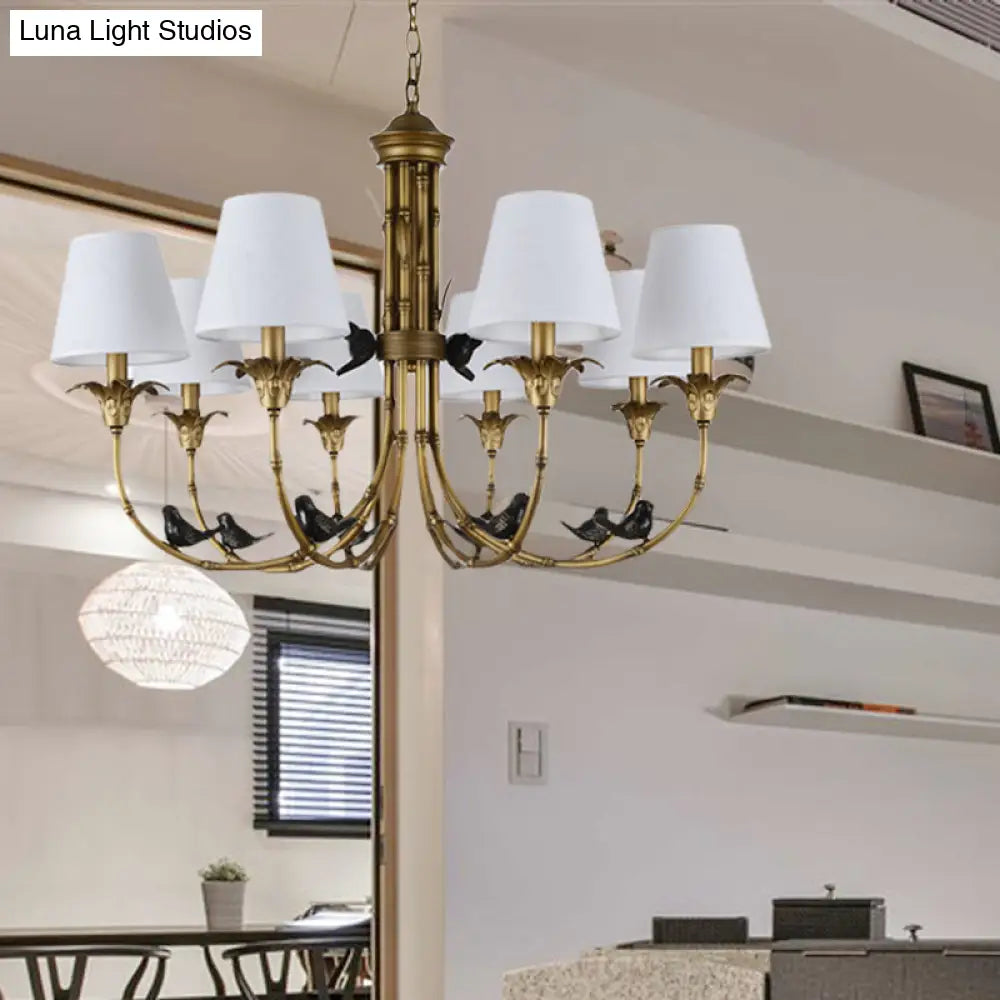 Rustic Cone Fabric Hanging Chandelier - White 3/6/8 Lights Suspension Pendant For Living Room