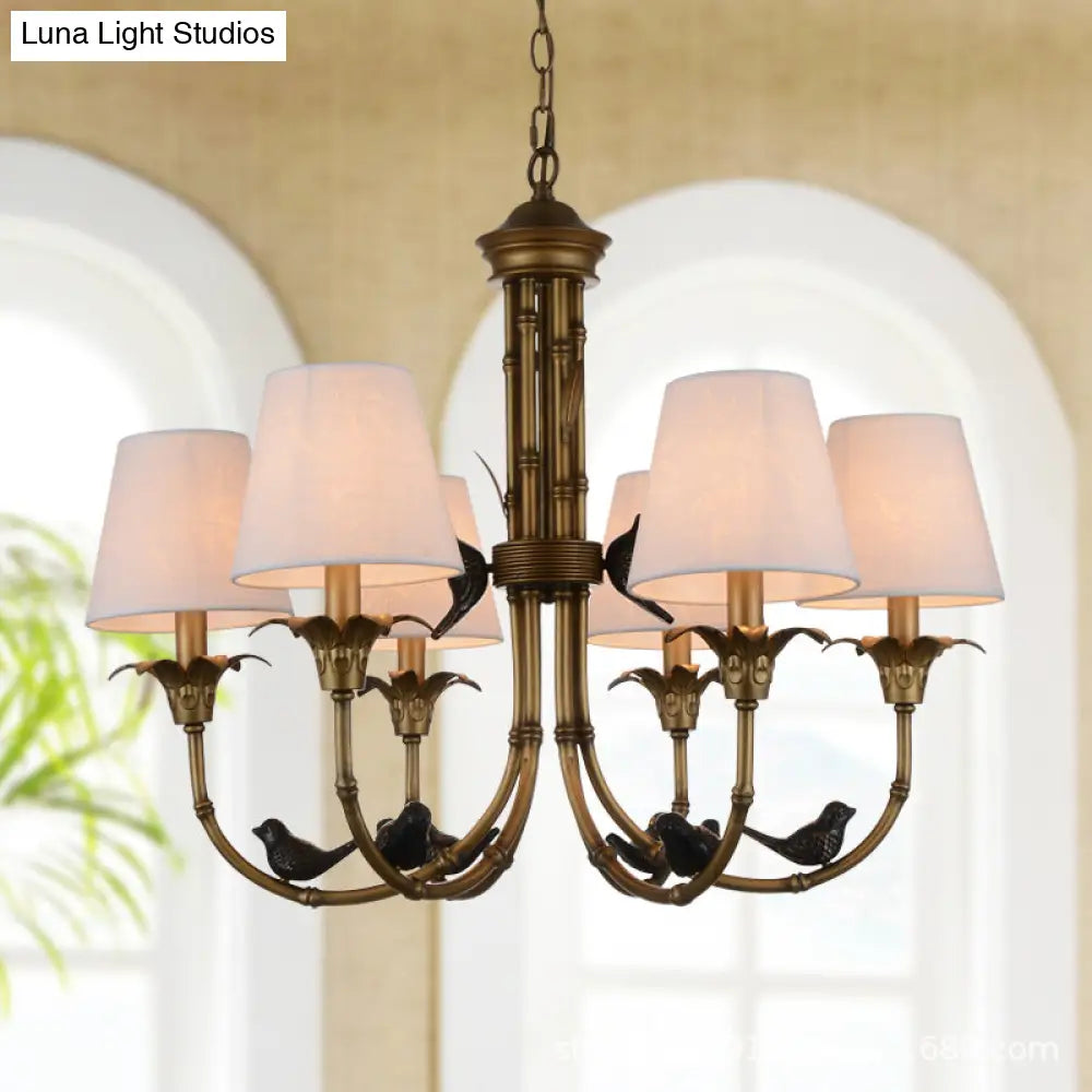 Rustic Cone Fabric Hanging Chandelier - White 3/6/8 Lights Suspension Pendant For Living Room