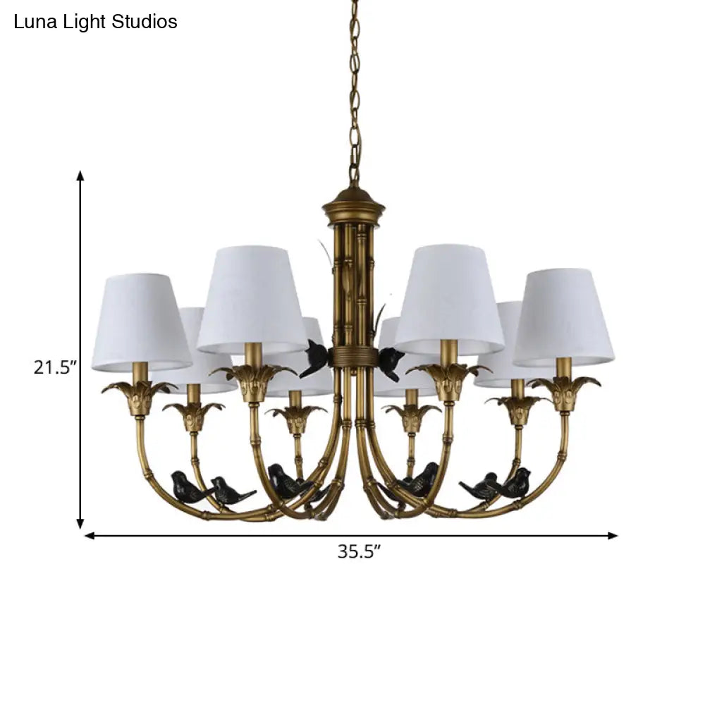 Rustic Cone Fabric Hanging Chandelier - White 3/6/8 Lights Suspension Pendant For Living Room
