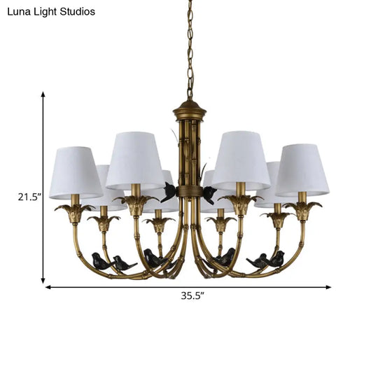 Rustic Cone Fabric Hanging Chandelier - White 3/6/8 Lights Suspension Pendant For Living Room
