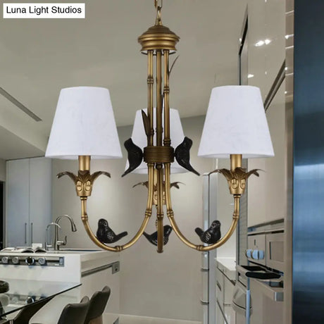 Rustic Cone Fabric Hanging Chandelier - White 3/6/8 Lights Suspension Pendant For Living Room