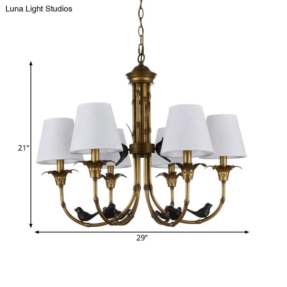 Rustic Cone Fabric Hanging Chandelier - White 3/6/8 Lights Suspension Pendant For Living Room