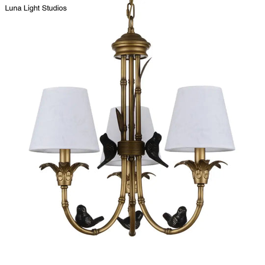 Rustic Cone Fabric Hanging Chandelier - White 3/6/8 Lights Suspension Pendant For Living Room