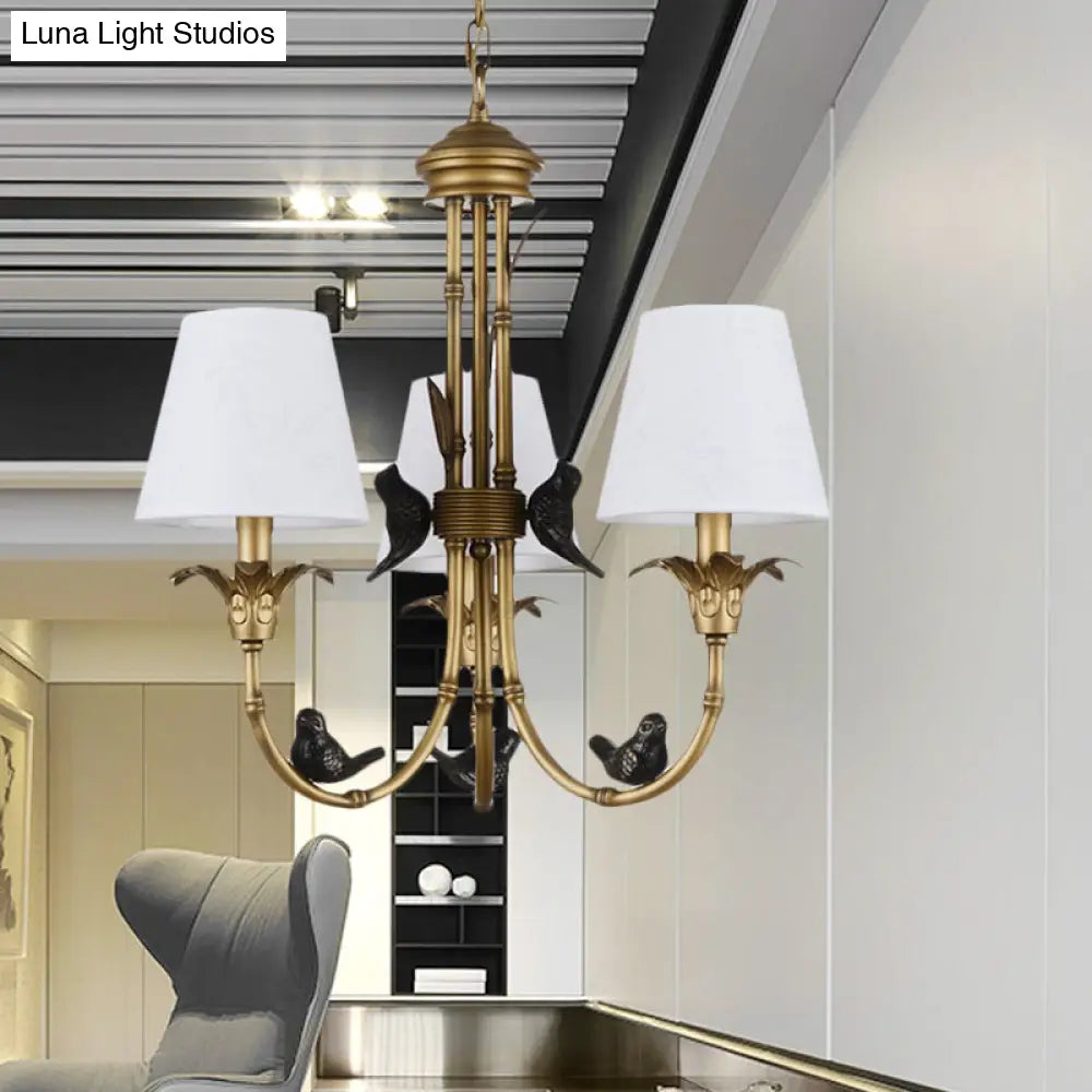 Rustic Cone Fabric Hanging Chandelier - White 3/6/8 Lights Suspension Pendant For Living Room