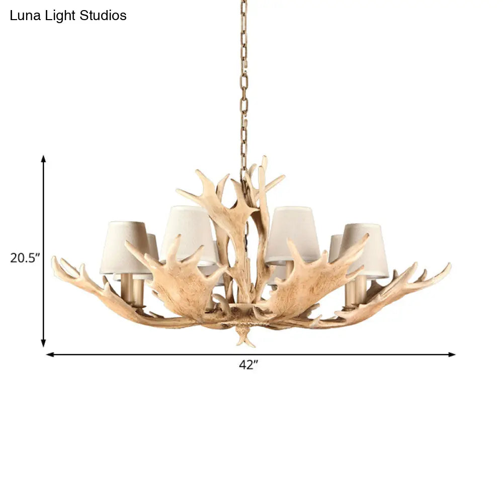 Rustic Conical Resin Hanging Chandelier Light - 8 Lights In Brown Ideal For Dining Room