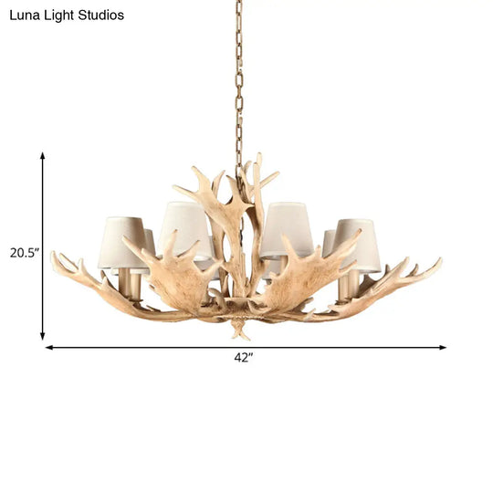 Rustic Conical Resin Hanging Chandelier Light - 8 Lights In Brown Ideal For Dining Room