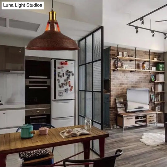 Rustic Copper/Beige/Rust/Gray Barn Pendant Light – Farmhouse-Wrought Iron 1-Light Fixture For